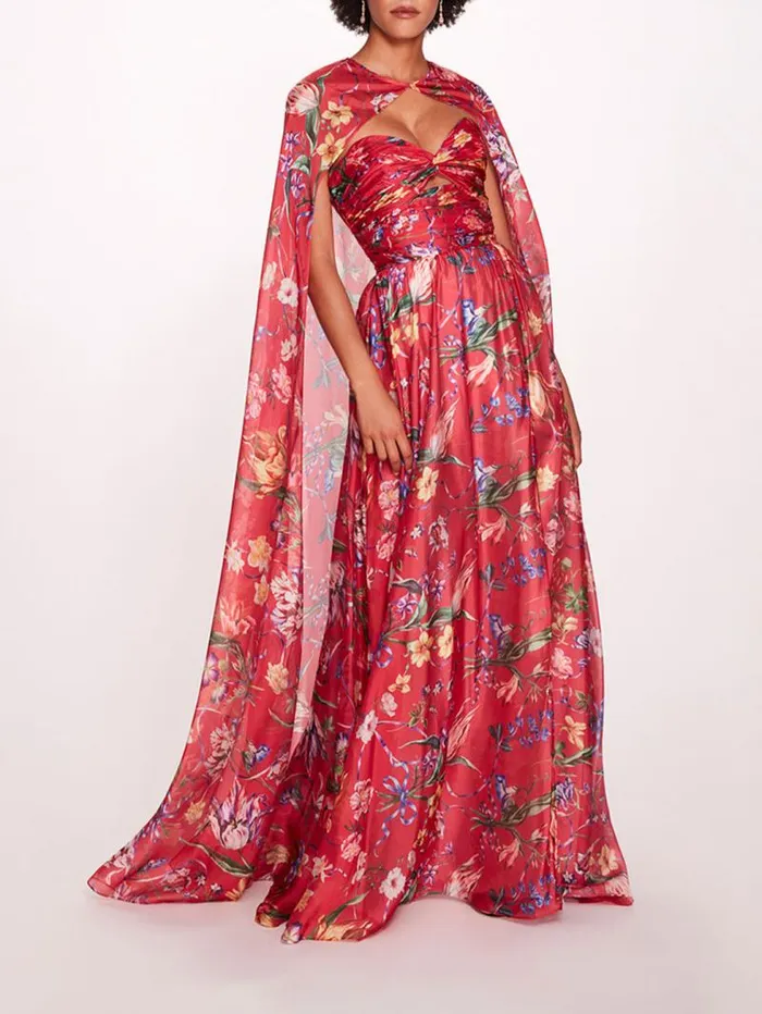 Women Marchesa Marchesa Notte Ribbons Cape Gown Fuchsia
