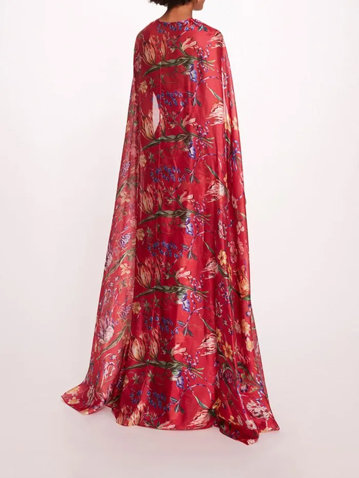 Women Marchesa Marchesa Notte Ribbons Cape Gown Fuchsia