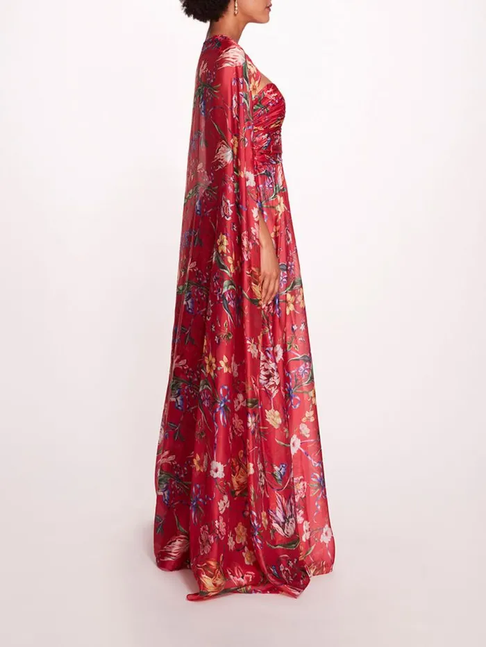 Women Marchesa Marchesa Notte Ribbons Cape Gown Fuchsia
