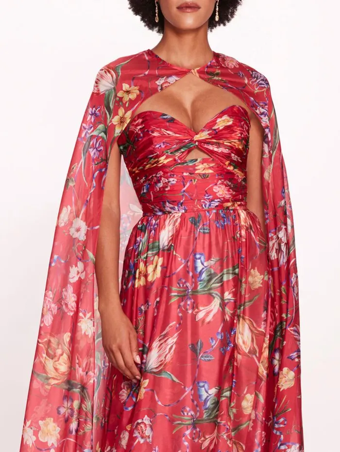 Women Marchesa Marchesa Notte Ribbons Cape Gown Fuchsia