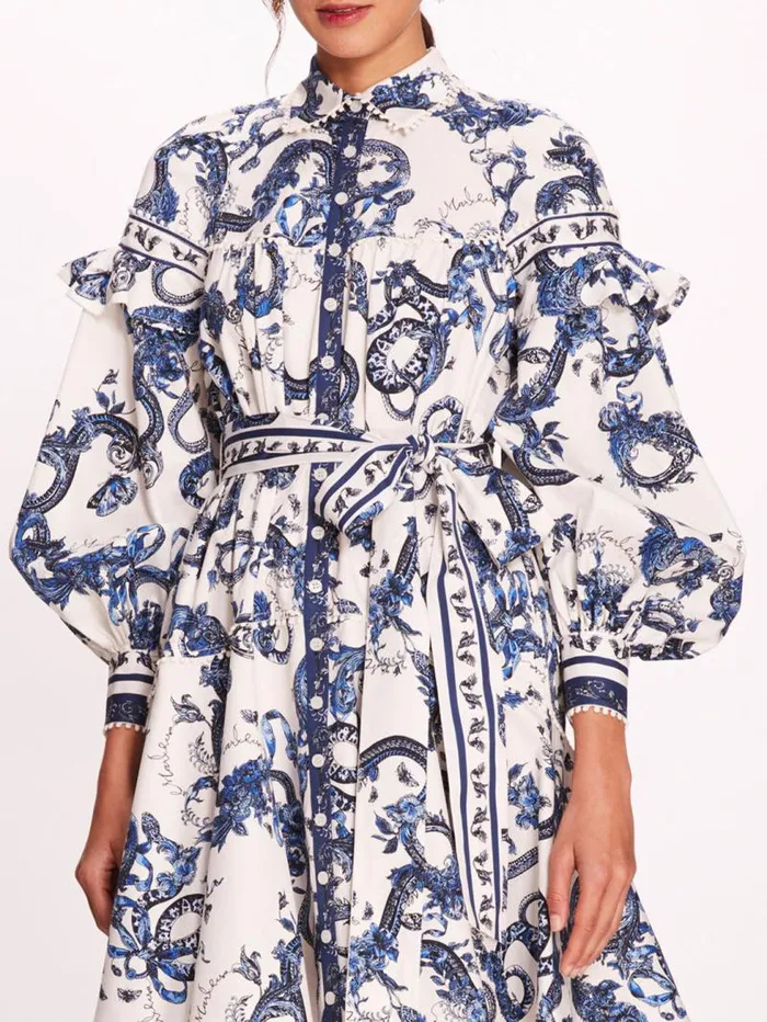 Women Marchesa Marchesa Rosa Laurel Shirtdress Blue Multi