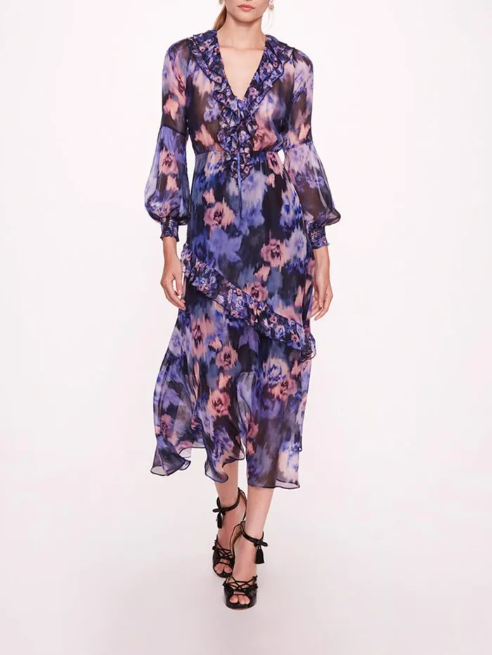Women Marchesa Midi Dresses Varda Purple Multi