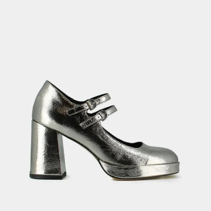 Women Mary Jane With Double Straps And Platforms Dark Silver JONAK Babies Saloms