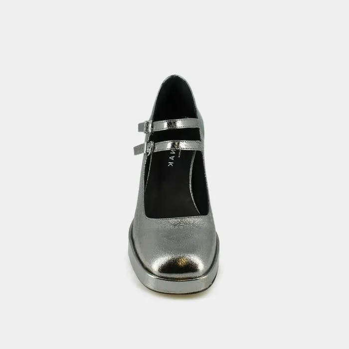 Women Mary Jane With Double Straps And Platforms Dark Silver JONAK Babies Saloms