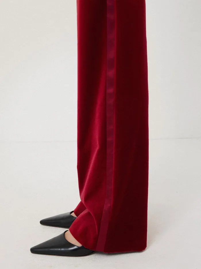 Women Mason Velvet Trouser Red Jigsaw Party