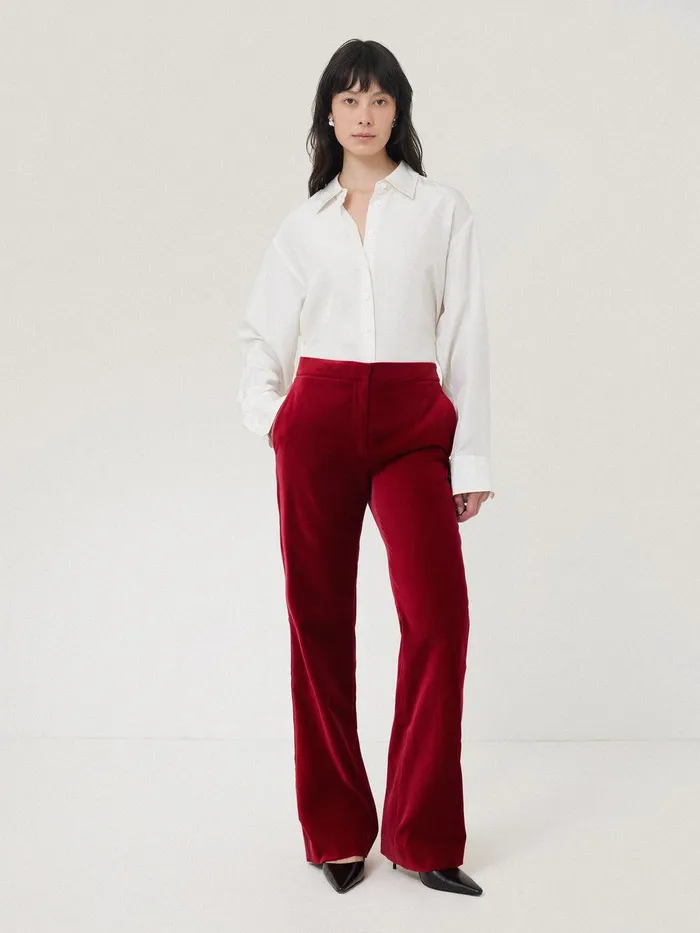 Women Mason Velvet Trouser Red Jigsaw Party