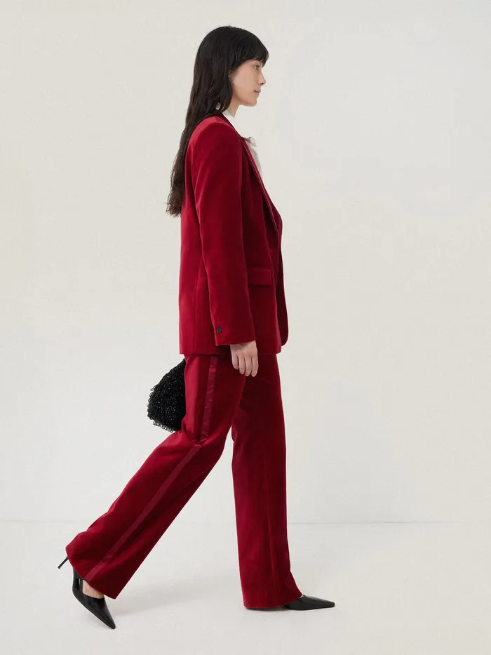 Women Mason Velvet Trouser Red Jigsaw Party