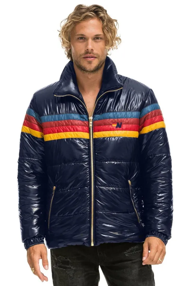 WomenMen Outerwear Aviator Nation 4 STRIPE LUXE TRAVELER JACKET 8211 GLOSSY NAVY