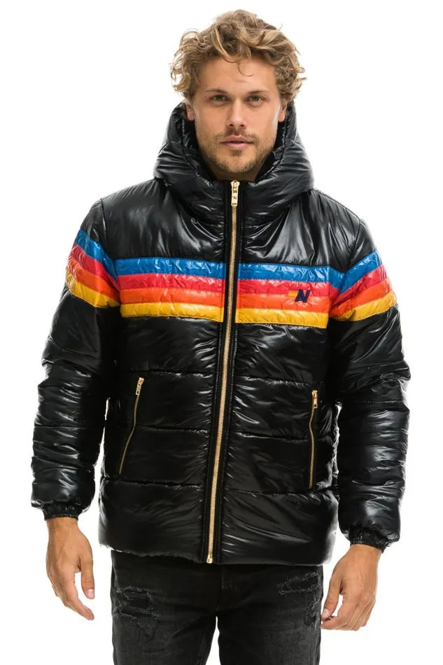 WomenMen Outerwear Aviator Nation 4 STRIPE LUXE TREKKER JACKET 8211 GLOSSY BLACK