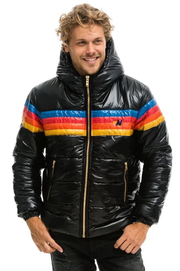 WomenMen Outerwear Aviator Nation 4 STRIPE LUXE TREKKER JACKET 8211 GLOSSY BLACK WomenMen Outerwear Aviator Nation 4 STRIPE LUXE TREKKER JACKET 8211 GLOSSY BLACK