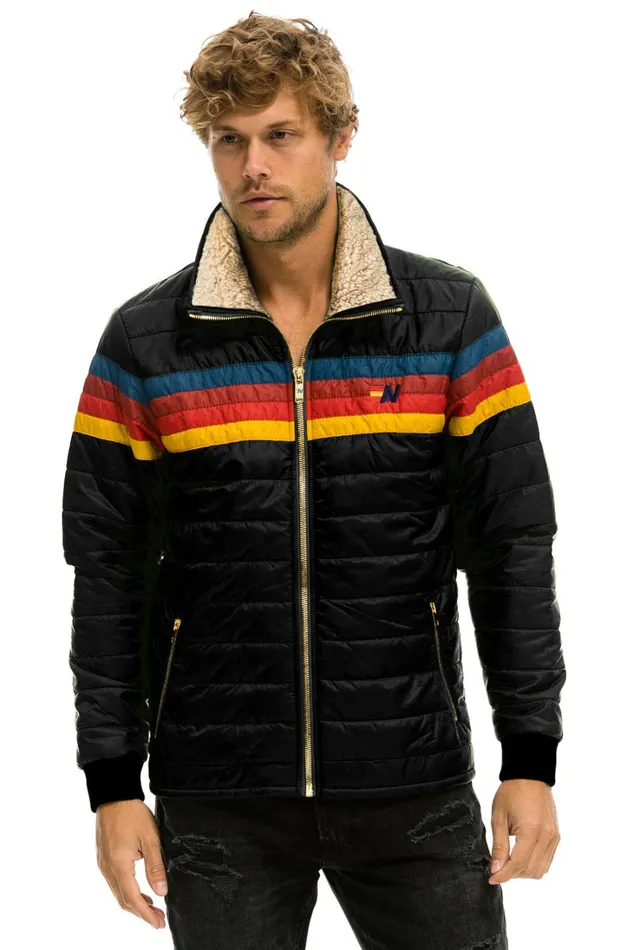 WomenMen Outerwear Aviator Nation 4 STRIPE RAINBOW SLEEVE JACKET 8211 BLACK