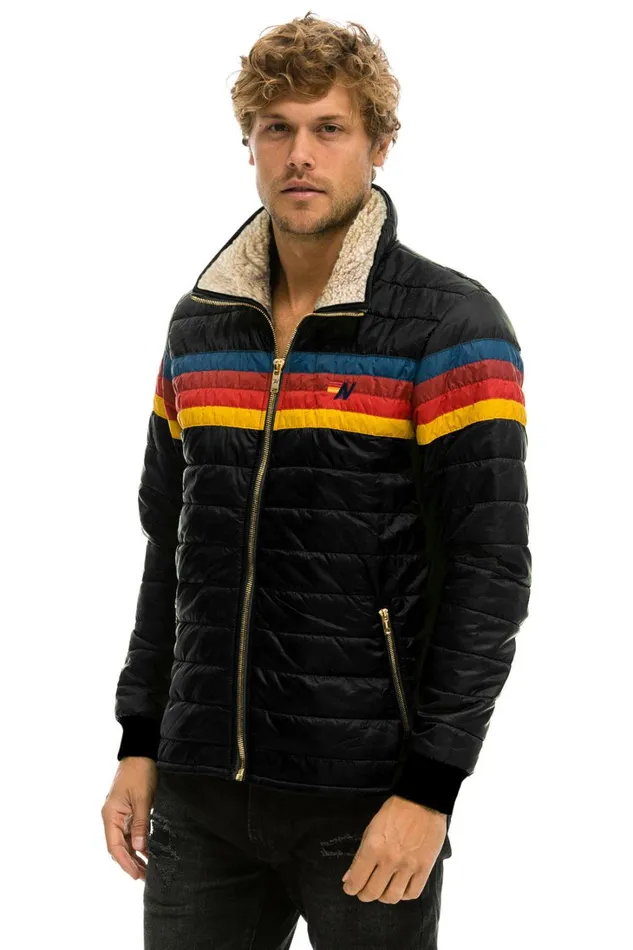 WomenMen Outerwear Aviator Nation 4 STRIPE RAINBOW SLEEVE JACKET 8211 BLACK