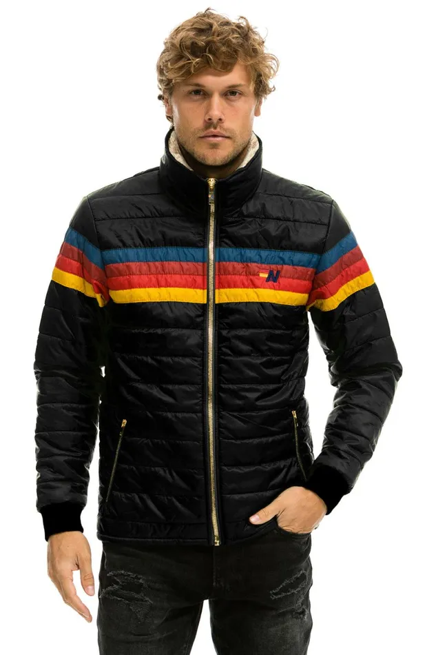WomenMen Outerwear Aviator Nation 4 STRIPE RAINBOW SLEEVE JACKET 8211 BLACK