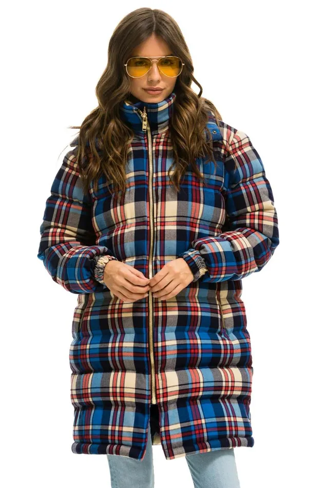 WomenMen Outerwear Aviator Nation PLAID UNISEX LONG TREKKER JACKET 8211 PATRIOT PLAID