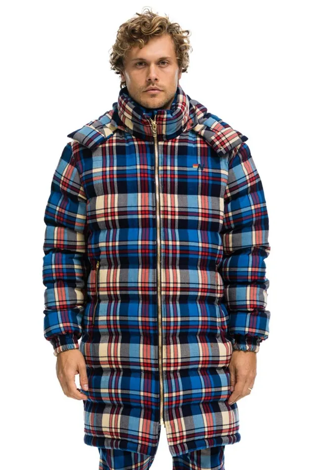 WomenMen Outerwear Aviator Nation PLAID UNISEX LONG TREKKER JACKET 8211 PATRIOT PLAID