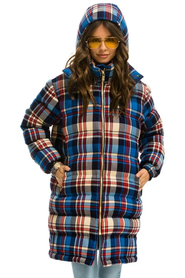 WomenMen Outerwear Aviator Nation PLAID UNISEX LONG TREKKER JACKET 8211 PATRIOT PLAID
