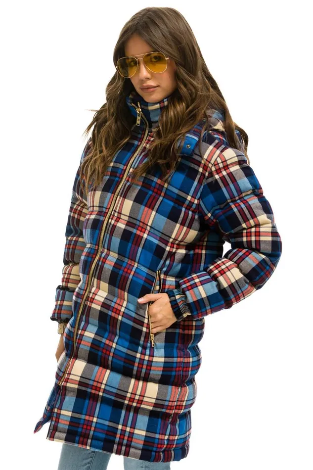 WomenMen Outerwear Aviator Nation PLAID UNISEX LONG TREKKER JACKET 8211 PATRIOT PLAID