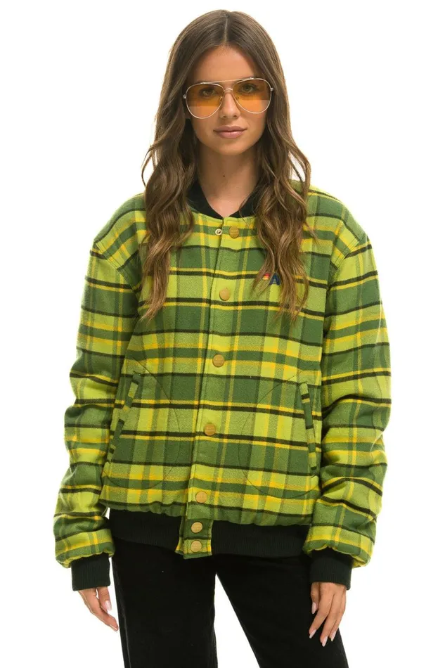 WomenMen Outerwear Aviator Nation PLAID UNISEX VARSITY JACKET 8211 AVOCADO PLAID