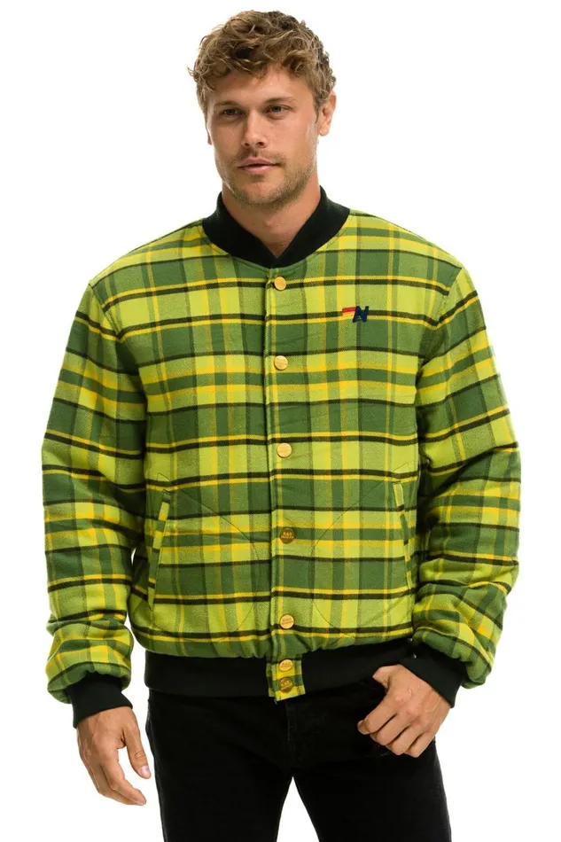 WomenMen Outerwear Aviator Nation PLAID UNISEX VARSITY JACKET 8211 AVOCADO PLAID