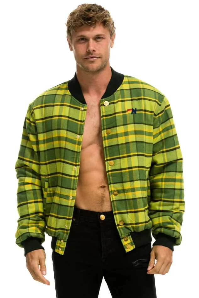 WomenMen Outerwear Aviator Nation PLAID UNISEX VARSITY JACKET 8211 AVOCADO PLAID