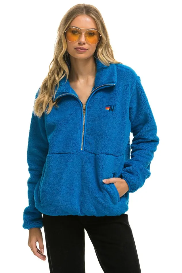 WomenMen Outerwear Aviator Nation TEDDY UNISEX HALF ZIP JACKET 8211 BLUE CINA
