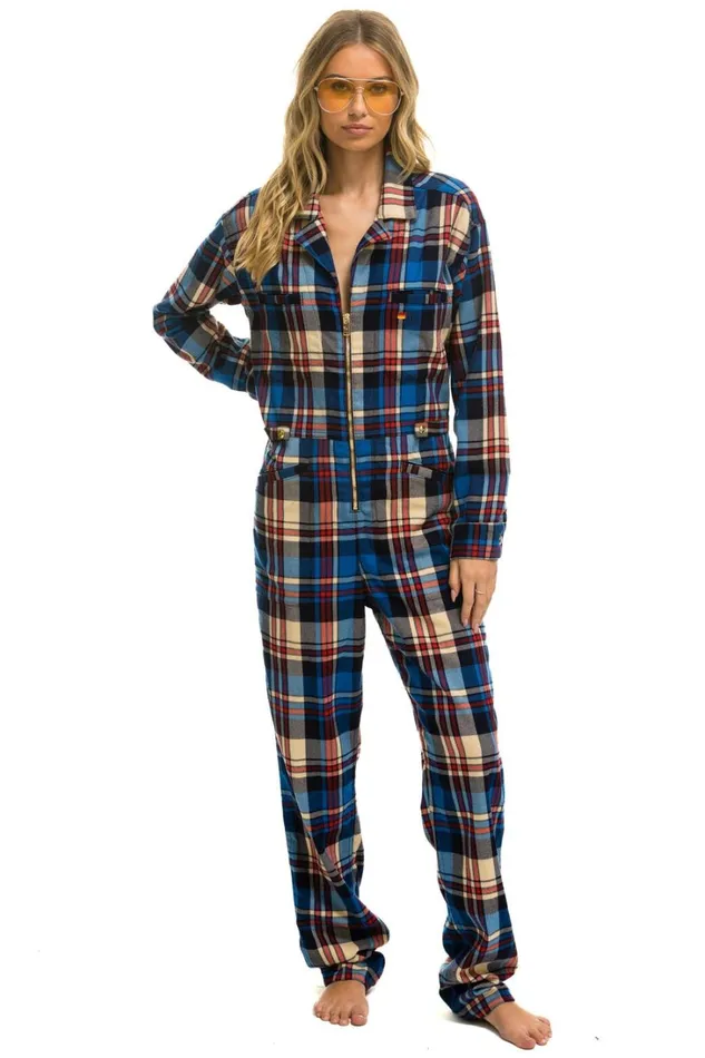 WomenMen Outerwear Aviator Nation UNISEX PLAID FLIGHT SUIT 8211 PATRIOT PLAID