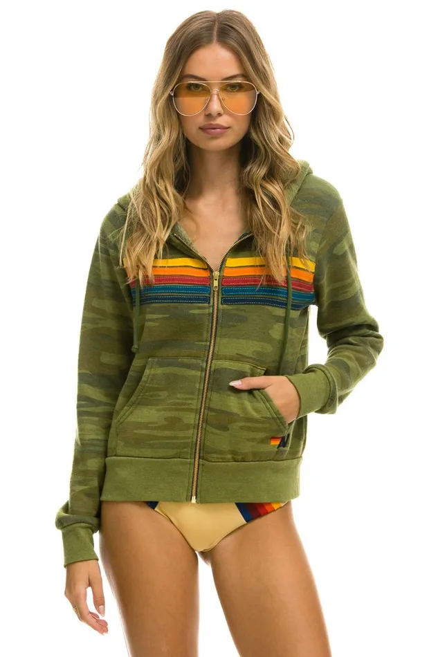 WomenMen Tops Aviator Nation 5 STRIPE HOODIE 8211 CAMO
