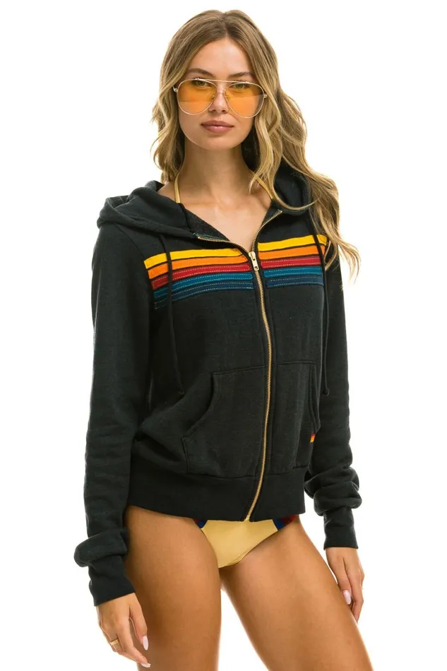 WomenMen Tops Aviator Nation 5 STRIPE HOODIE 8211 CHARCOAL WomenMen Tops Aviator Nation 5 STRIPE HOODIE 8211 CHARCOAL