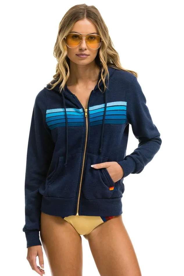 WomenMen Tops Aviator Nation 5 STRIPE HOODIE 8211 NAVY BLUE