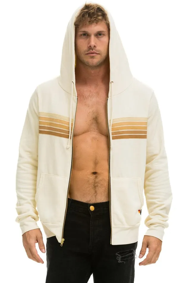 WomenMen Tops Aviator Nation 5 STRIPE HOODIE 8211 VINTAGE WHITE TAN WomenMen Tops Aviator Nation 5 STRIPE HOODIE 8211 VINTAGE WHITE TAN