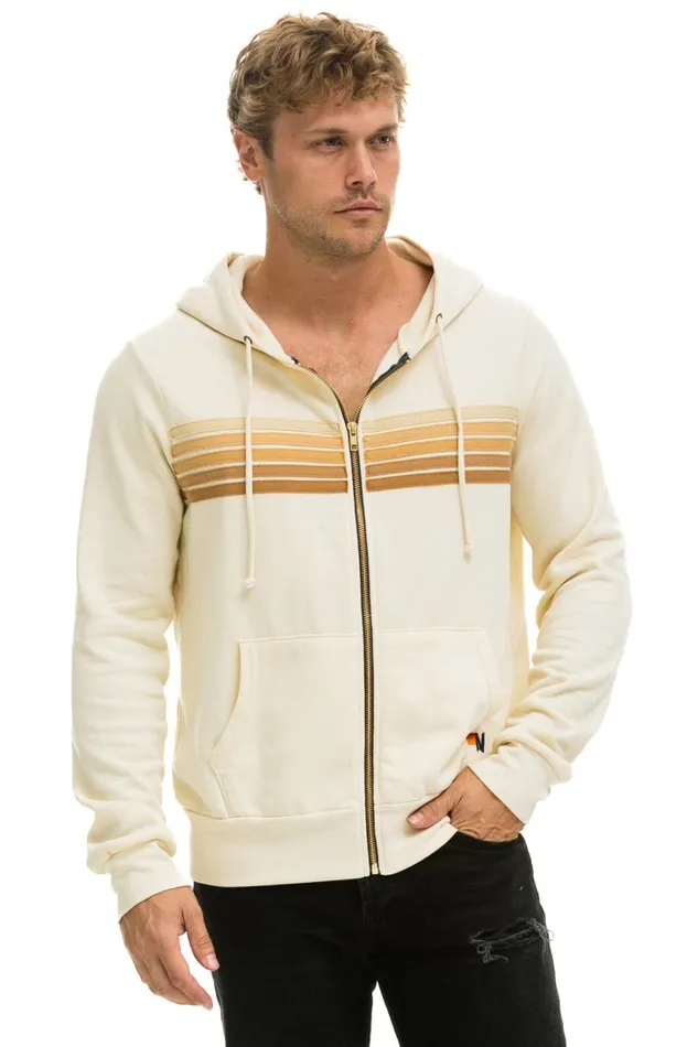 WomenMen Tops Aviator Nation 5 STRIPE HOODIE 8211 VINTAGE WHITE TAN WomenMen Tops Aviator Nation 5 STRIPE HOODIE 8211 VINTAGE WHITE TAN