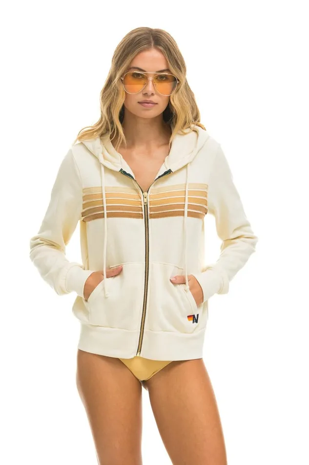WomenMen Tops Aviator Nation 5 STRIPE HOODIE 8211 VINTAGE WHITE TAN WomenMen Tops Aviator Nation 5 STRIPE HOODIE 8211 VINTAGE WHITE TAN