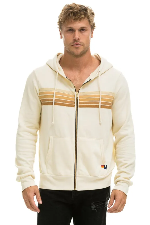 WomenMen Tops Aviator Nation 5 STRIPE HOODIE 8211 VINTAGE WHITE TAN WomenMen Tops Aviator Nation 5 STRIPE HOODIE 8211 VINTAGE WHITE TAN