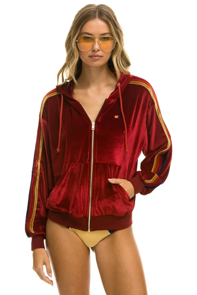 WomenMen Tops Aviator Nation CLASSIC VELVET RELAXED ZIP HOODIE 8211 RED