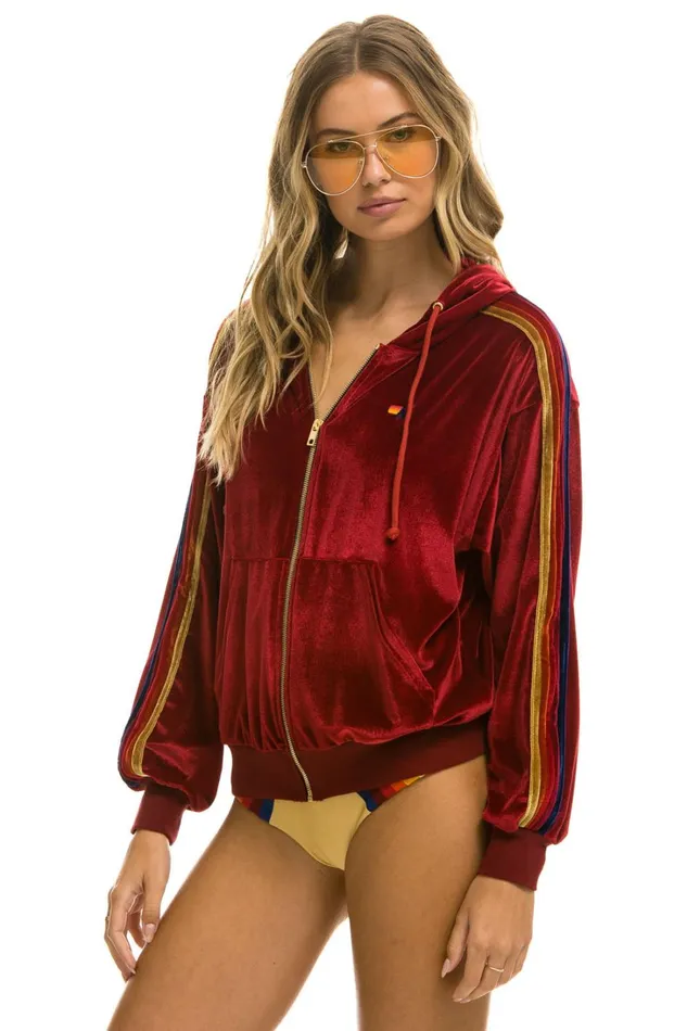 WomenMen Tops Aviator Nation CLASSIC VELVET RELAXED ZIP HOODIE 8211 RED WomenMen Tops Aviator Nation CLASSIC VELVET RELAXED ZIP HOODIE 8211 RED