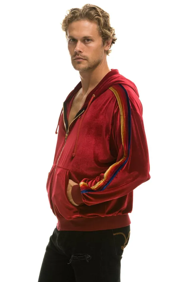 WomenMen Tops Aviator Nation CLASSIC VELVET RELAXED ZIP HOODIE 8211 RED WomenMen Tops Aviator Nation CLASSIC VELVET RELAXED ZIP HOODIE 8211 RED