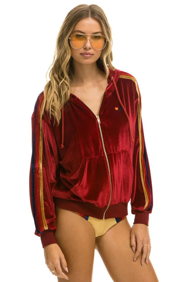 WomenMen Tops Aviator Nation CLASSIC VELVET RELAXED ZIP HOODIE 8211 RED WomenMen Tops Aviator Nation CLASSIC VELVET RELAXED ZIP HOODIE 8211 RED