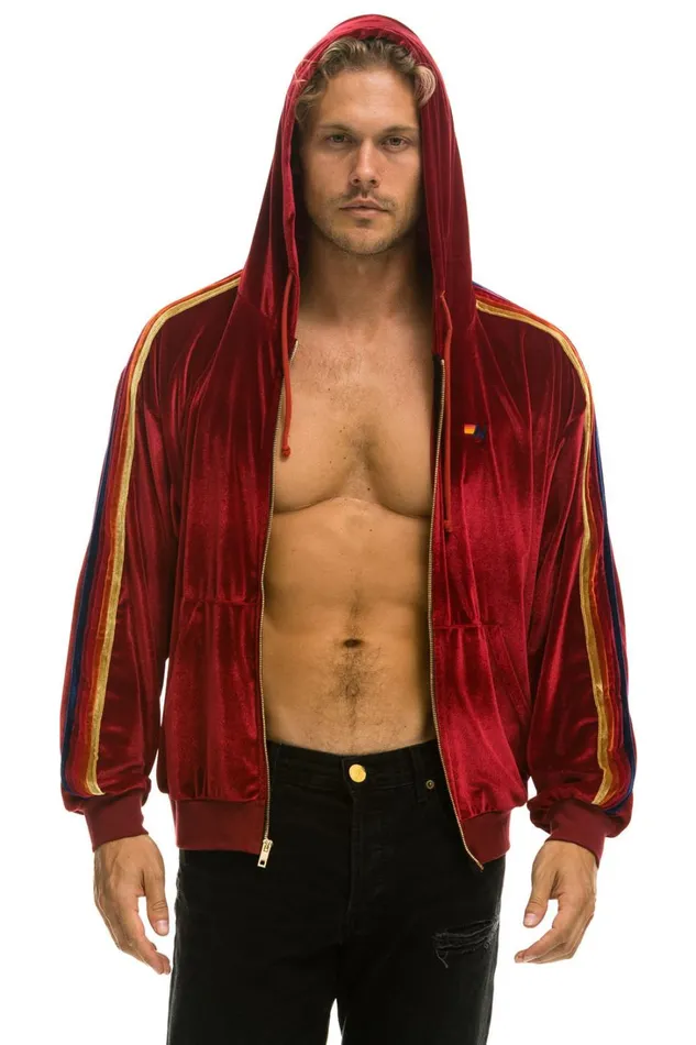 WomenMen Tops Aviator Nation CLASSIC VELVET RELAXED ZIP HOODIE 8211 RED WomenMen Tops Aviator Nation CLASSIC VELVET RELAXED ZIP HOODIE 8211 RED