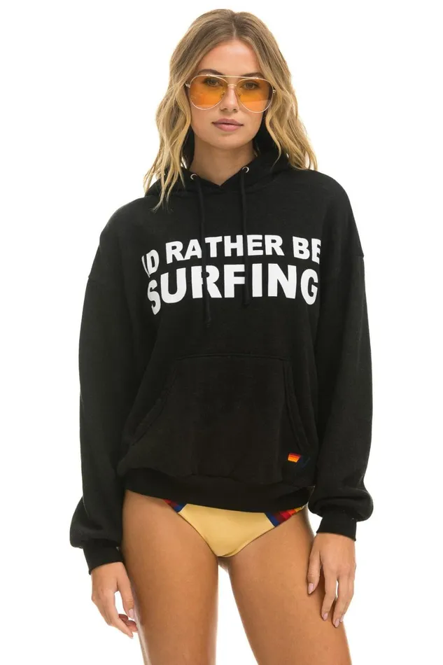 WomenMen Tops Aviator Nation ID RATHER BE SURFING RELAXED PULLOVER HOODIE 8211 BLACK