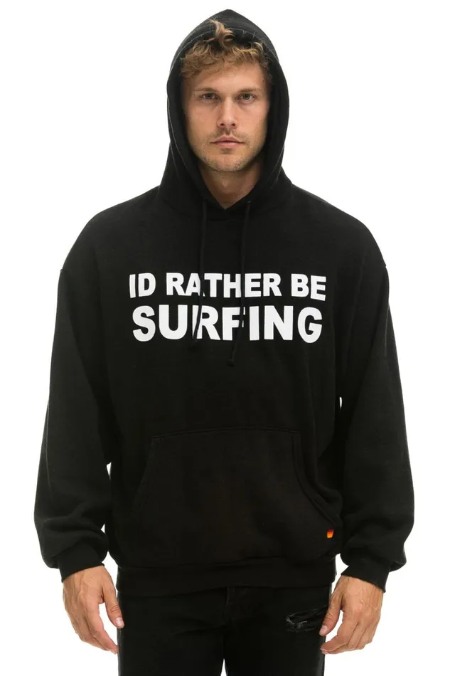 WomenMen Tops Aviator Nation ID RATHER BE SURFING RELAXED PULLOVER HOODIE 8211 BLACK WomenMen Tops Aviator Nation ID RATHER BE SURFING RELAXED PULLOVER HOODIE 8211 BLACK