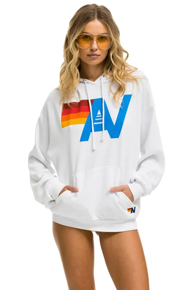 WomenMen Tops Aviator Nation LOGO PULLOVER RELAXED HOODIE 8211 WHITE