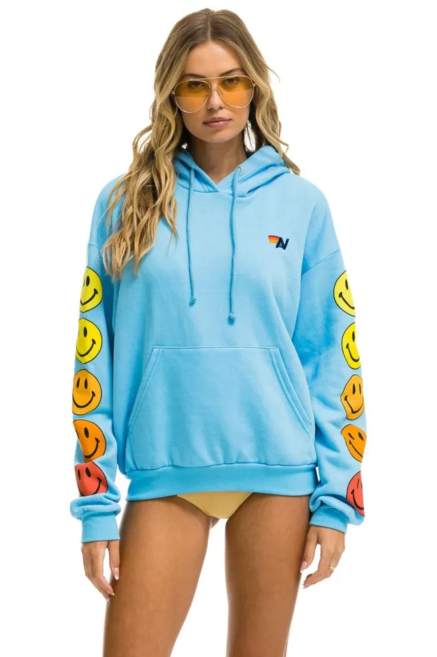 WomenMen Tops Aviator Nation SMILEY SUNSET RELAXED PULLOVER HOODIE 8211 SKY