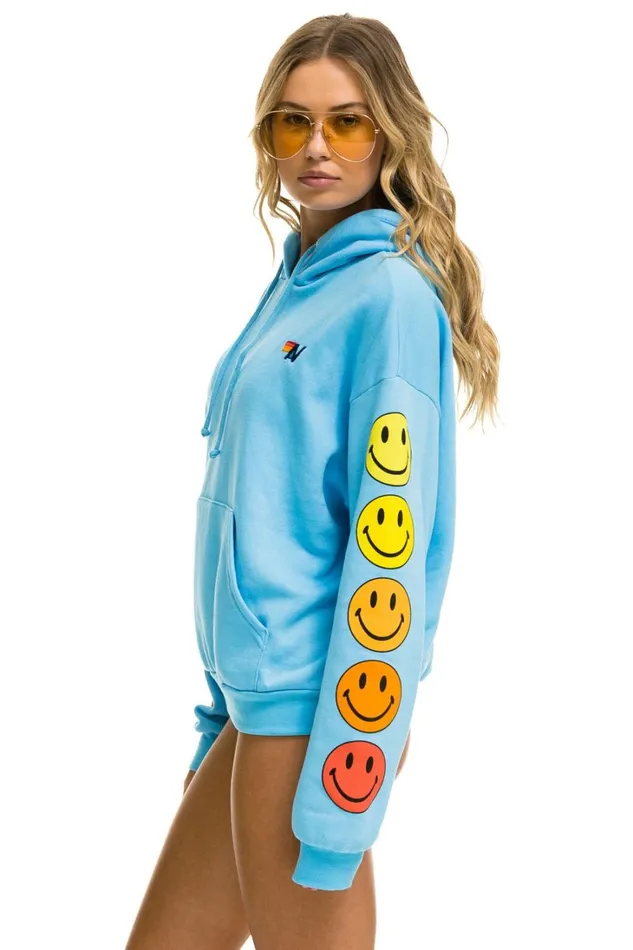 WomenMen Tops Aviator Nation SMILEY SUNSET RELAXED PULLOVER HOODIE 8211 SKY WomenMen Tops Aviator Nation SMILEY SUNSET RELAXED PULLOVER HOODIE 8211 SKY