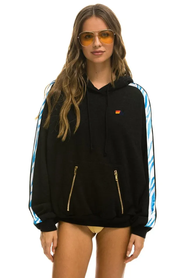 WomenMen Tops Aviator Nation TIGER STRIPE RELAXED PULLOVER HOODIE 8211 BLACK BLUE TIGER WomenMen Tops Aviator Nation TIGER STRIPE RELAXED PULLOVER HOODIE 8211 BLACK BLUE TIGER