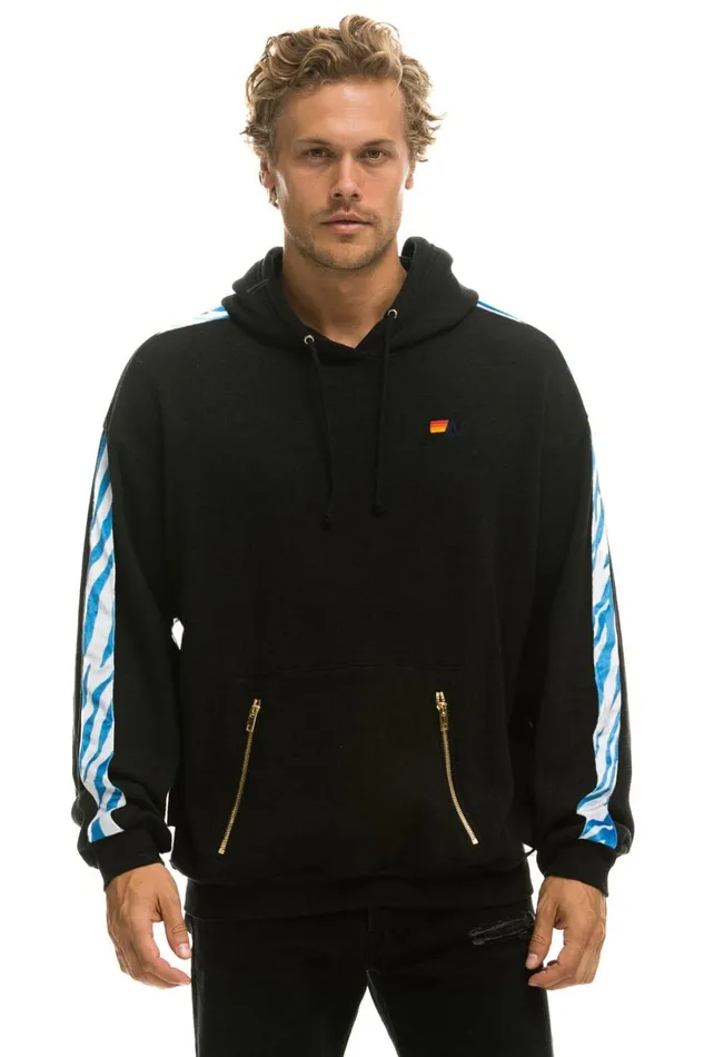 WomenMen Tops Aviator Nation TIGER STRIPE RELAXED PULLOVER HOODIE 8211 BLACK BLUE TIGER WomenMen Tops Aviator Nation TIGER STRIPE RELAXED PULLOVER HOODIE 8211 BLACK BLUE TIGER