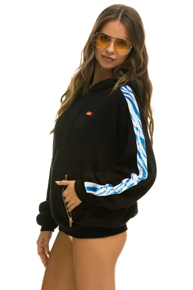 WomenMen Tops Aviator Nation TIGER STRIPE RELAXED PULLOVER HOODIE 8211 BLACK BLUE TIGER WomenMen Tops Aviator Nation TIGER STRIPE RELAXED PULLOVER HOODIE 8211 BLACK BLUE TIGER