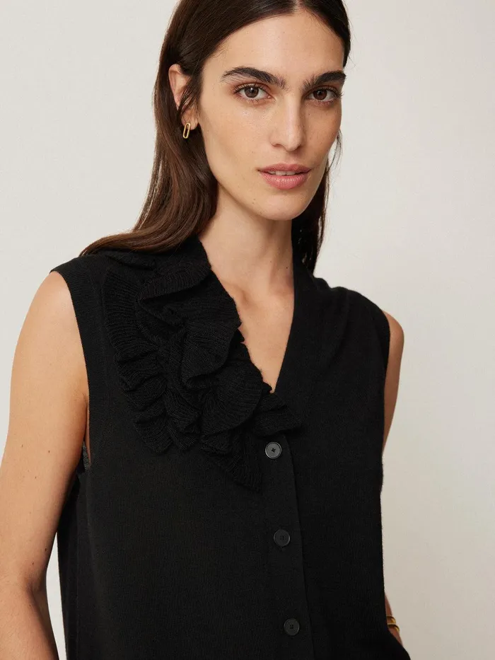 Women Merino Ruffle Waistcoat Black Jigsaw Shirts and Tops