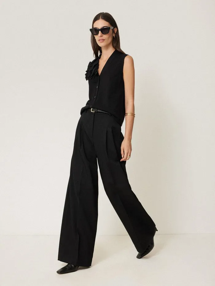 Women Merino Ruffle Waistcoat Black Jigsaw Shirts and Tops