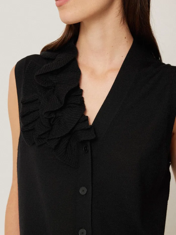 Women Merino Ruffle Waistcoat Black Jigsaw Shirts and Tops