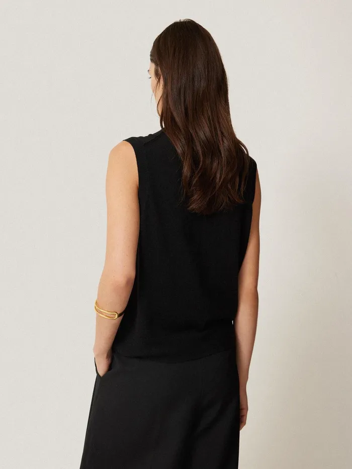 Women Merino Ruffle Waistcoat Black Jigsaw Shirts and Tops